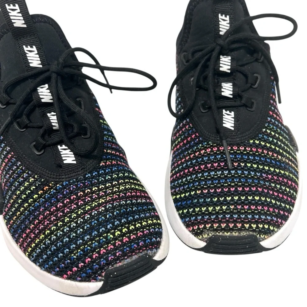 Nike Girls Ashin Modern Black Rainbow Knit Sneakers Athletic Shoes Youth 4.5